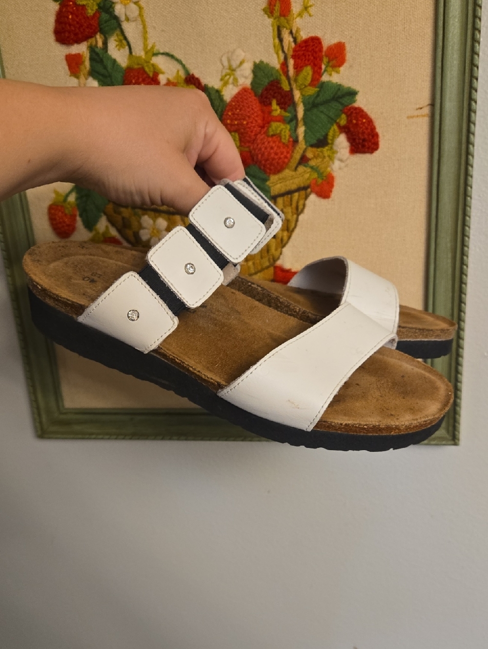 Naot Sandals Womens EU 40 US 9 Ashley White Leather Slip On Low Wedge Shoes